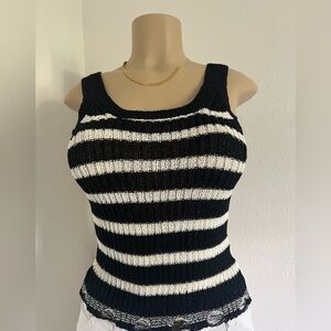 Striped Knit Tank Top | Sleeveless Scoop Neck Sweater Vest Size Small